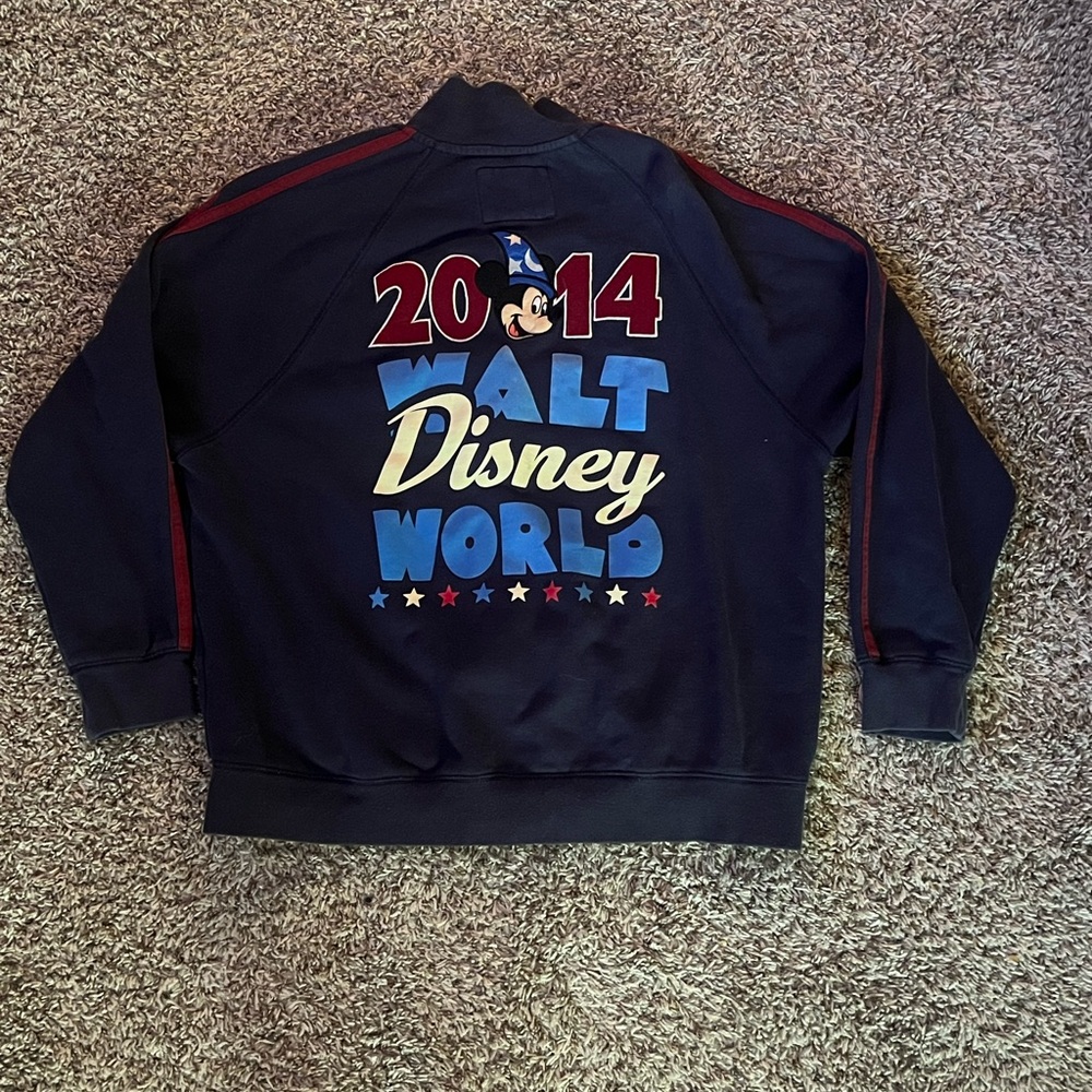Walt Disney World 2014 Navy & Burgundy Zip Up Sweatshirt Mickey Sorcerer LG NWT